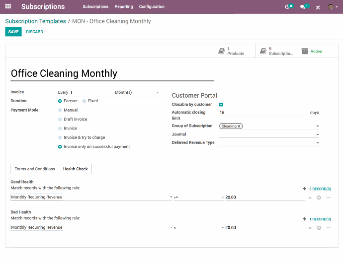 odoo subscription and billing