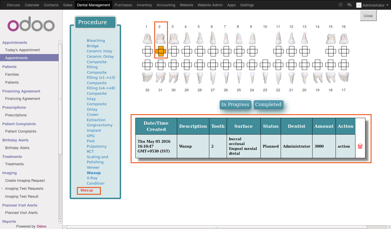 odoo dental management