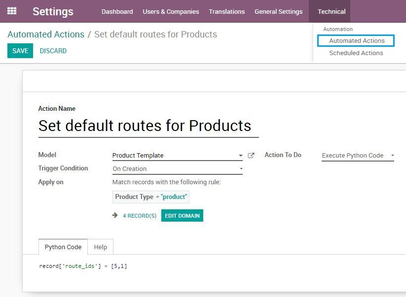 odoo automated actions